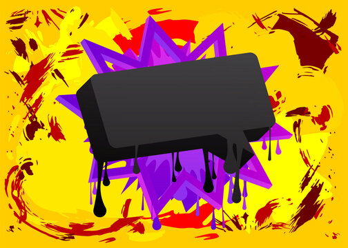 Black, red, yellow and purple graffiti speech bubble. Abstract modern Messaging sign street art decoration, Discussion icon performed in urban painting style.