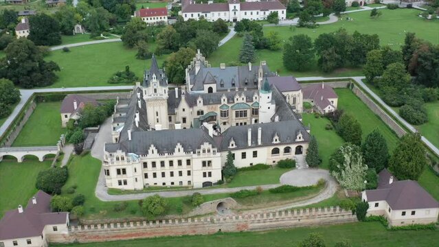 Grafenegg Castle, aerial view, romantic historicism, Krems, Lower Austria, Austria, Europe