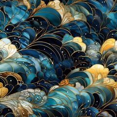Fototapeta premium Japanese abstract Seigaiha Wave Floral Oily, Seamless Pattern, Texture, Design, Tile