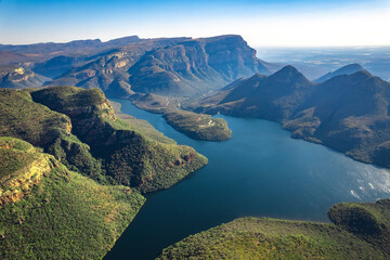 Aerial views of Blyde River Canyon and the three Rondavels in Graskop, Mpumalanga, South Africa