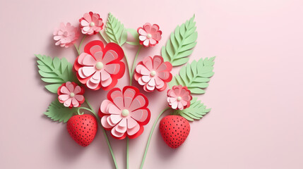 Strawberry made in paper cut craft,  Layered paper,  Paper craft,  Minimal design,  Pastel color