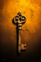 An ominous old key in a color background
