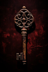 An ominous old key in a color background