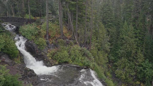 Narada Falls The Magical Waterfall Beautiful Cascade in Mount Rainier National Park, Washington, USA in Slow Motion