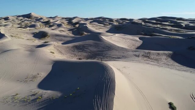 An aerial flyover of the Samalayuca Dunes and desert in Chihuahua State, Mexico