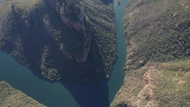 Aerial views of Blyde River Canyon and the three Rondavels in Graskop, Mpumalanga, South Africa