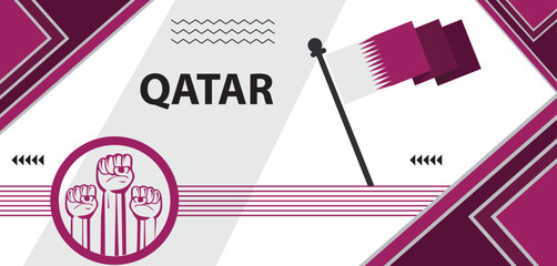 Qatar national day banner, geometric abstract national day background design, Qatari flag colors theme background.eps