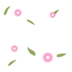 set of pink flower and leave seamless pattern 