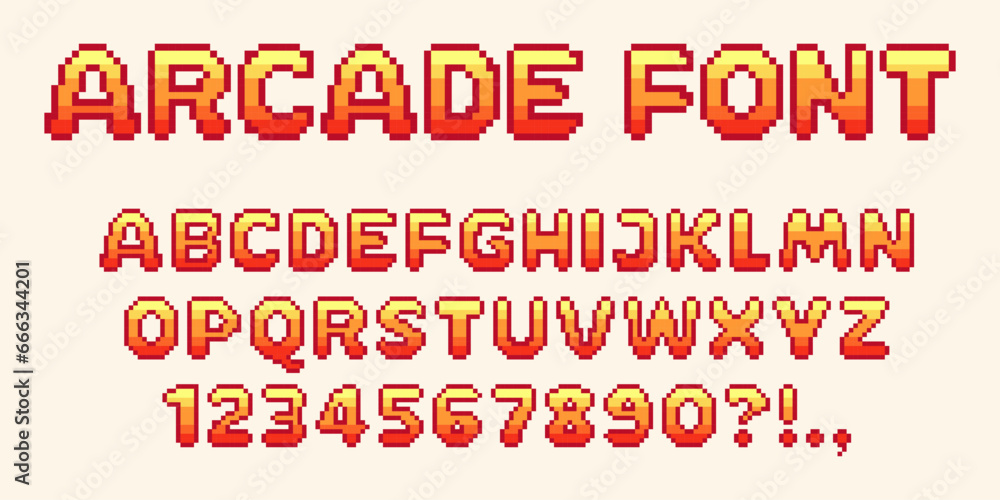 Fototapete pixel video game font. 8-bit symbols, letters and numbers. oldschool retro nostalgic typeface.