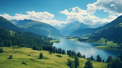 Fototapeta na wymiar Impressively beautiful Fairy-tale mountain lake in Austrian Alps. Breathtaking Scene. Panoramic view of beautiful mountain landscape in Alps with Zeller Lake in Zell am See