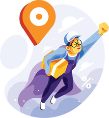 Superhero Delivery Service Vector Illustration