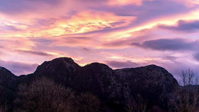 Sunrise Timelapse: Colourful Dawn Mountain and Clouds Changing Colours with Rising Sun