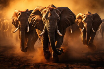 Elephants Wildlife Hunting - Aggressive Charge Close-Up Shot Reveals Running Animal in Africa with Intense Aggression and Fierce Anger, Powerful Wildlife Action