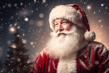 Portrait of Santa Claus in the Snow Druing Christmas
