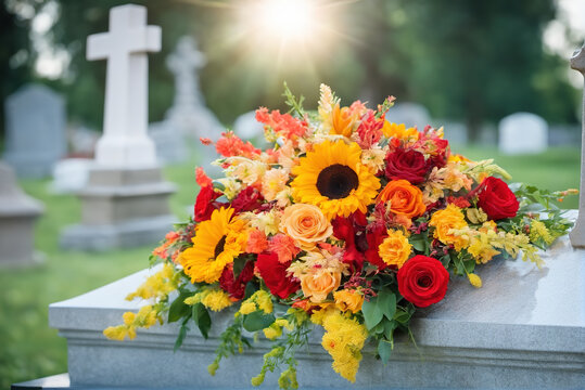 Memorial flowers on Western coffin