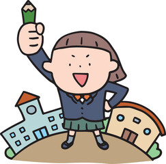 学校で勉強を頑張る制服の女の子