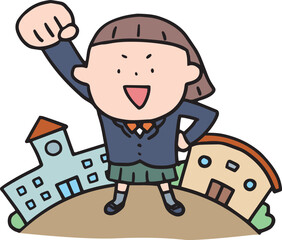 学校で頑張る制服の女の子