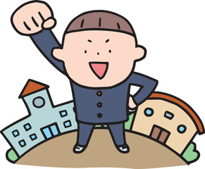 学校で頑張る制服の男の子