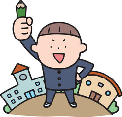 学校で勉強を頑張る制服の男の子