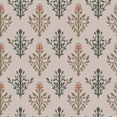 Pattern with leaves and flowers in retro style