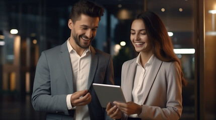 Professional Office Duo: Woman and Man Working Happily
