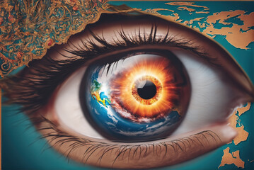 Human eyes see the world map - obrazy, fototapety, plakaty