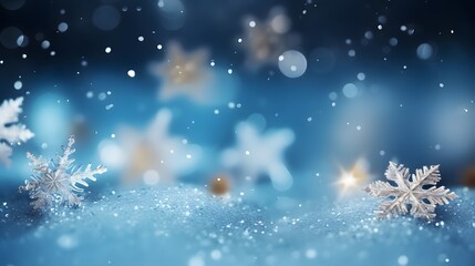 Obraz na płótnie Canvas Falling snowflakes on night sky white background. Bokeh with white snow and snowflakes on a blue background.