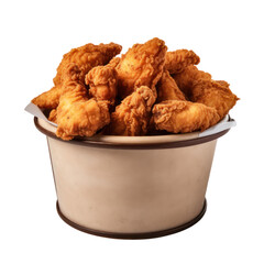 Bucket of fried chicken,fried chickens in the bucket  isolated on transparent background,transparency 