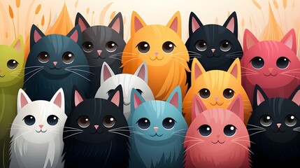 Vector-style cat illustrations, cartoon illustrations set of cats, Generative AI
