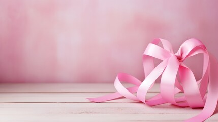 International symbol of Breast Cancer Awareness Month in October with pink ribbon copy space.