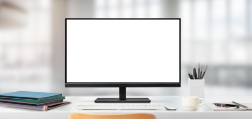 オフィスのデスク上にある大型の液晶ディスプレイ