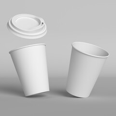 Paper Cups Mockup, Vaso de papel para café en fondo blanco - obrazy, fototapety, plakaty