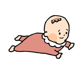 ずりばいをするベビー服を着た赤ちゃん