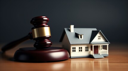 gavel and small house model on office table for restate and law concept created