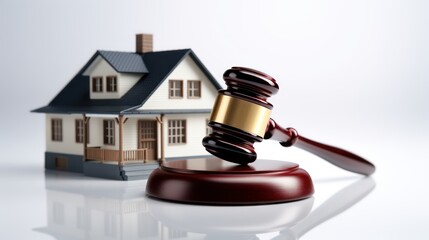 gavel and small house model on office table for restate and law concept created - 666358265