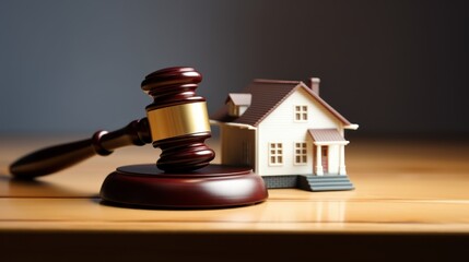 Real Estate Auction. Gavel and house on dark background