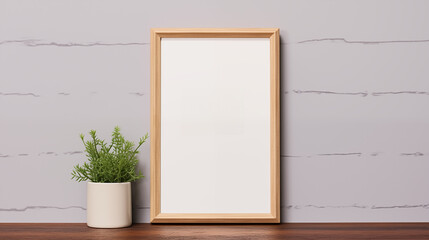 Frame mockup, ISO A paper size. Poster mockup with vertical wooden frame in home. Interior mockup with house background. Modern interior design. 3D render