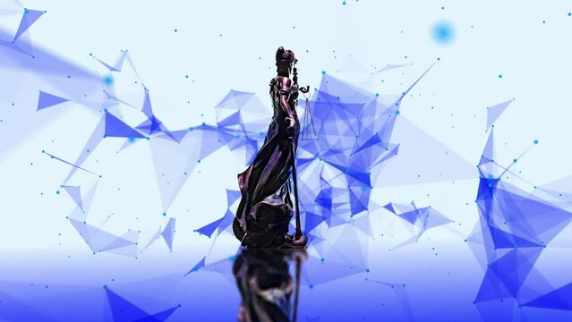 Statue of justice, Law concept, Temida - Themis. plexus particles around the statue, 4k.