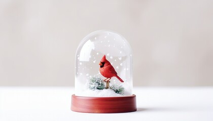  cardinal snow globe clean white snow fall background 