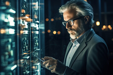 Young handsome man using digital tablet in nature. Technology lifestyle concept.