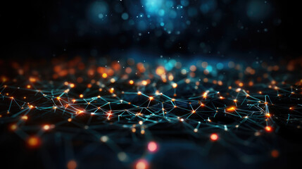 Futuristic background of glowing red nodes connected together - obrazy, fototapety, plakaty