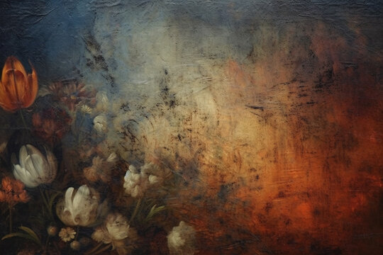Fototapeta Romantic vintage flower oil painted texture background
