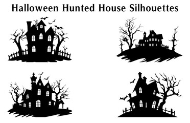 Scary Halloween Haunted House Silhouette Vector illustration Set