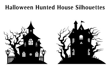 Scary Halloween Haunted House Silhouette Vector illustration Set