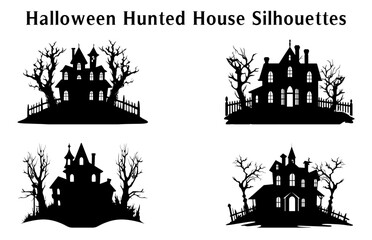 Scary Halloween Haunted House Silhouette Vector illustration Set