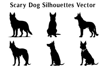 Halloween Scary Dog Vector Silhouettes bundle, Set of silhouettes of Halloween evil Black Dogs
