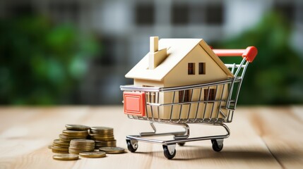 House on shopping cart with coins 