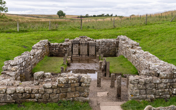 ancient Roman Temple of Mithras at Crawburgh Roman Fort, on Hadrian's Wall Path near Carraw, Northumberland, UK