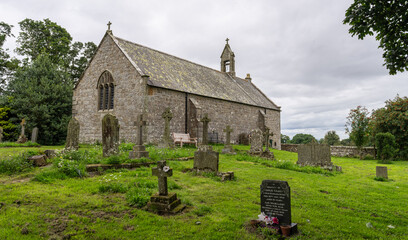 view of St. Oswald's Church at Heavenfield, Northumberland, UK