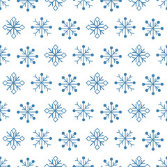 Simple Winter and Christmas seamless pattern with Snowflakes. Vector flat.